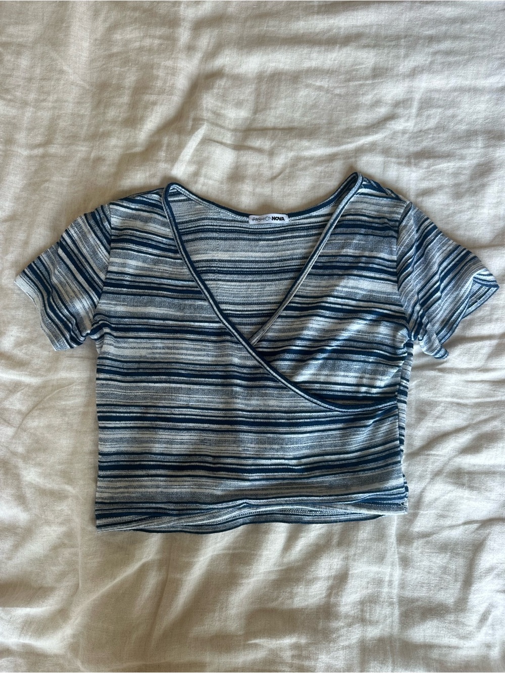 Fashion Nova Blue Stripe Wrap Crop Top